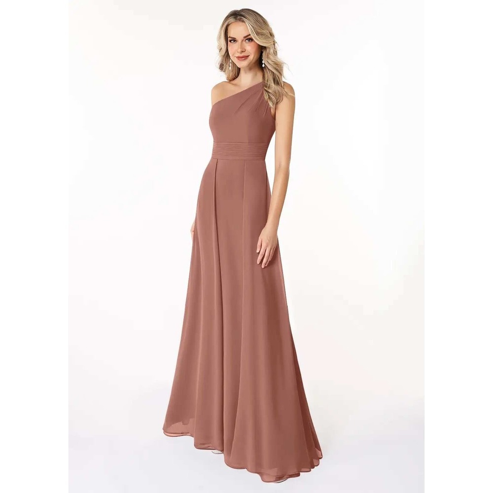 Azazie Dallas Cedar Rose A-Line One Shoulder Chiffon Dress A8‎ NWT